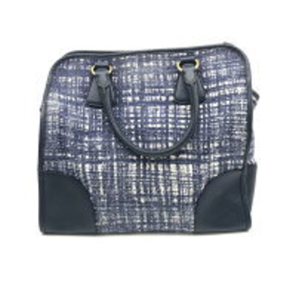 Prada terra Saffiano logo trim leather triangle tweed tote bag